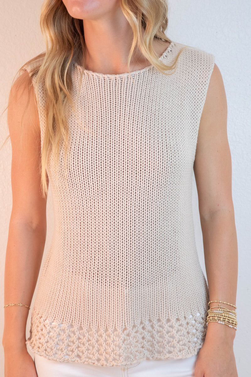 Adrienne Sleeveless Boat Neck Sweater, Milk Tea