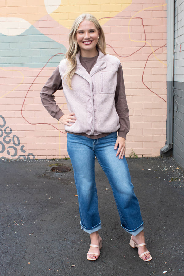 Elena Fleece Button Up Vest, Blush