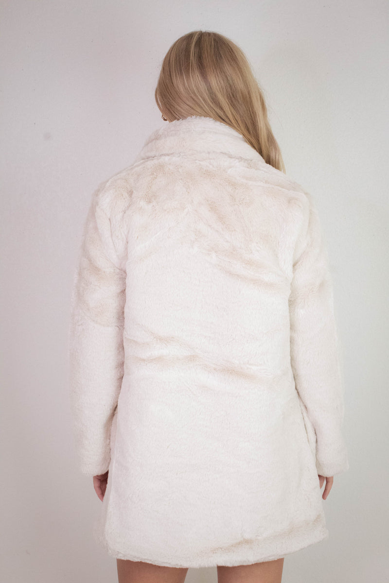 Ayla Faux Fur Collared Long Coat, Tan