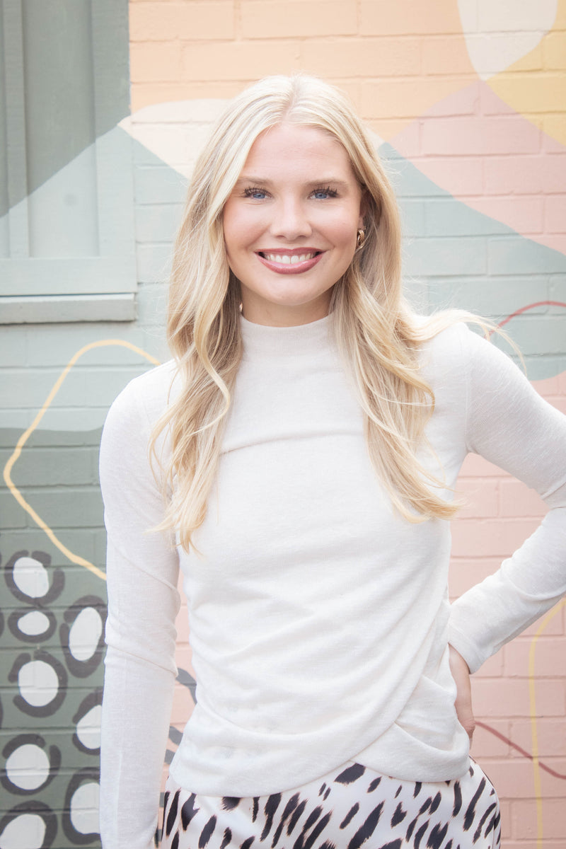 Draped Mock Neck Top, Mother of Pearl | Sanctuary