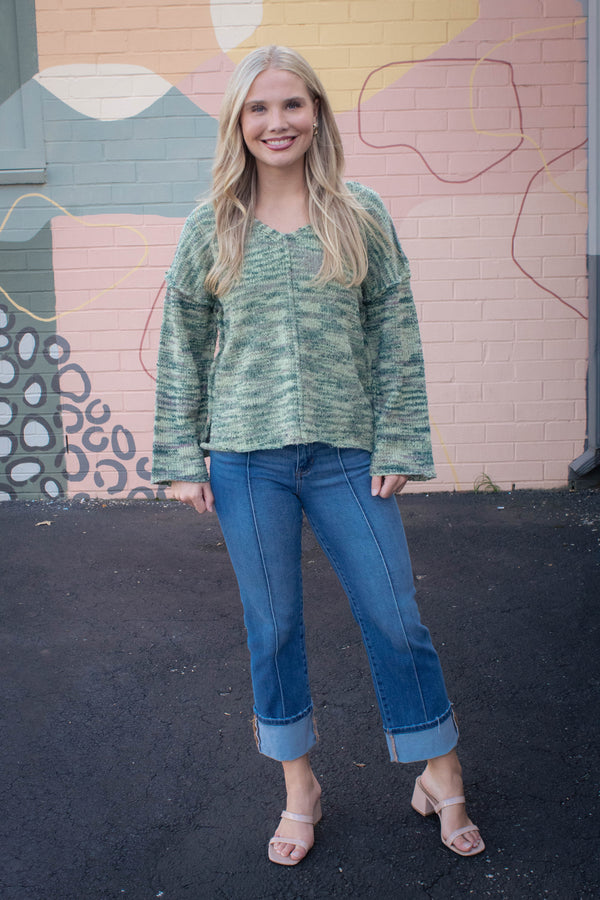 Mavis Seam Detail Sweater, Green Mix
