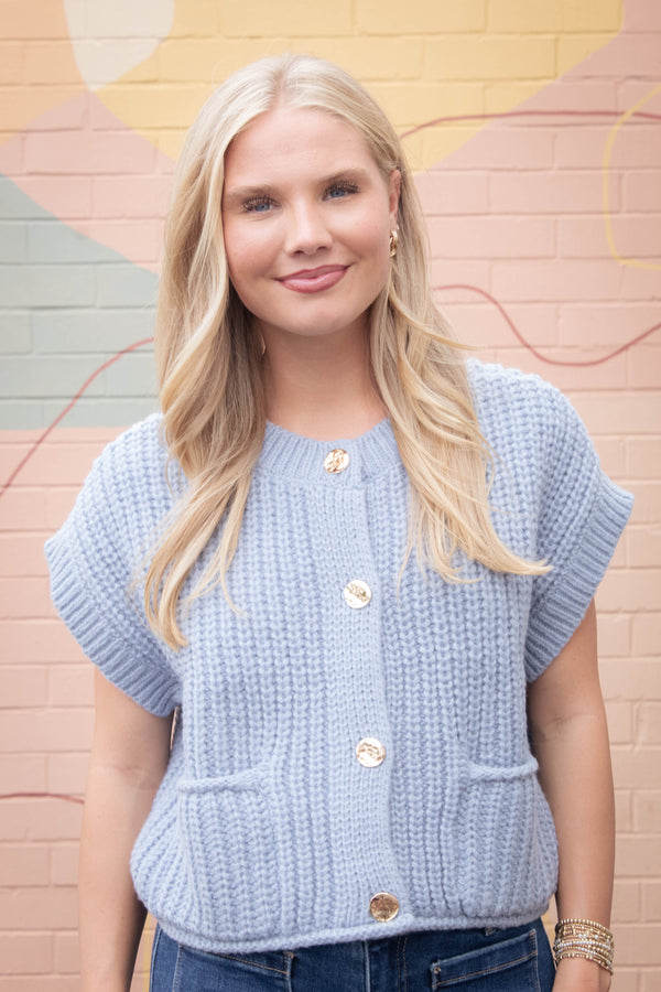 Dorothea Chunky Button Down Sweater, Blue