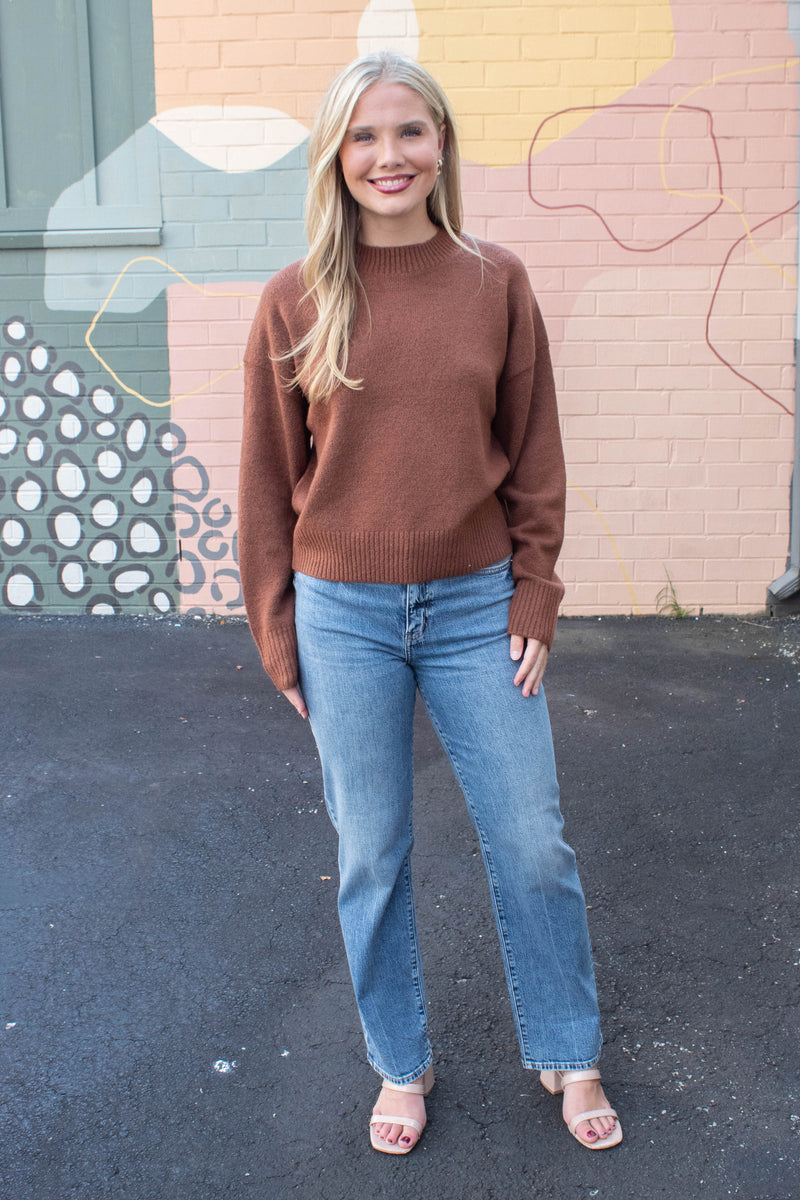 Madeline Pullover Crewneck Sweater, Chestnut