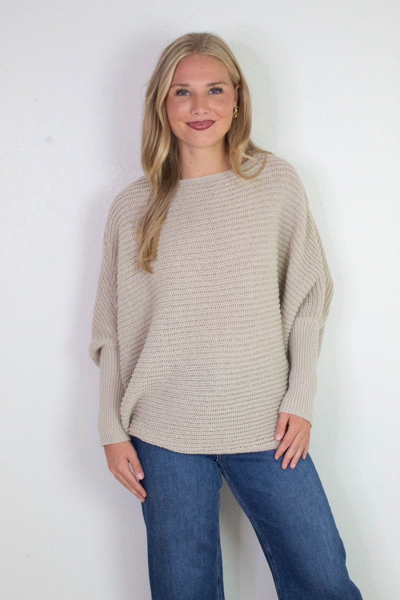 Lily Batwing Boat Neck Sweater, Light Taupe