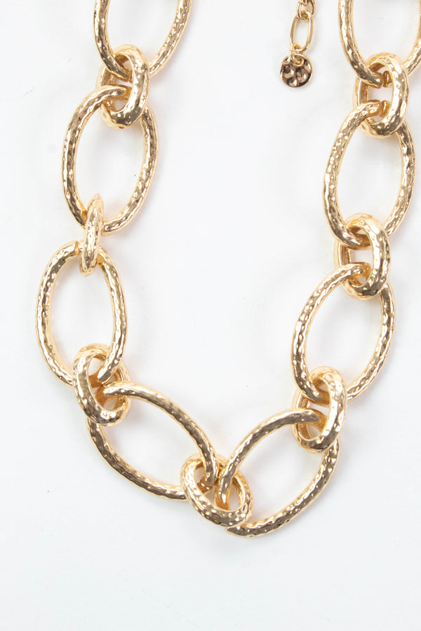 Anne Hammered Open Circle Chunky Necklace, Gold