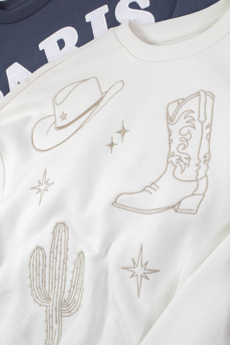 Western Embroidered Fleece Graphic Sweatshirt, True Bone