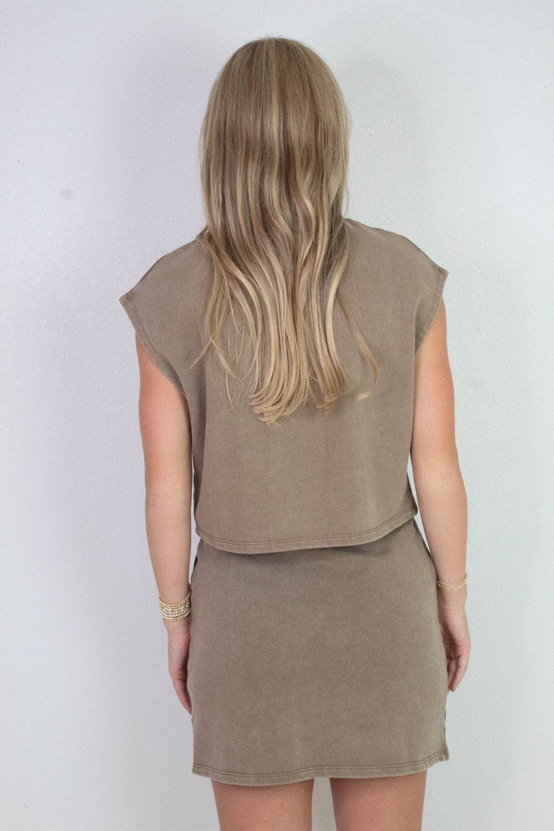 Little Games Terry Mini Skirt, Washed Taupe | Sadie & Sage