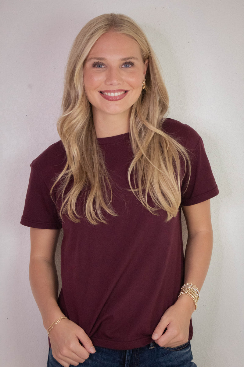 Sarah Round Neck Tee, Burgundy