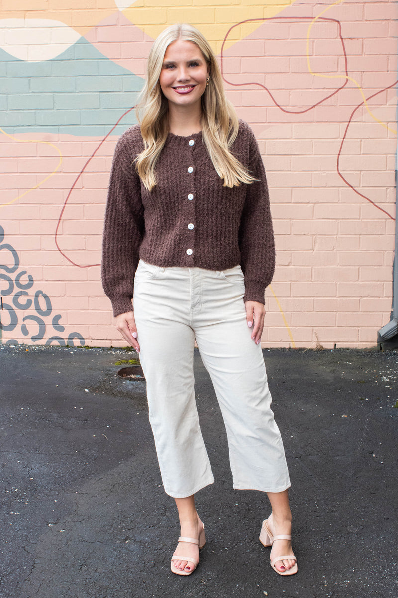 Emberly Fluffy Knit Cardigan, Chestnut