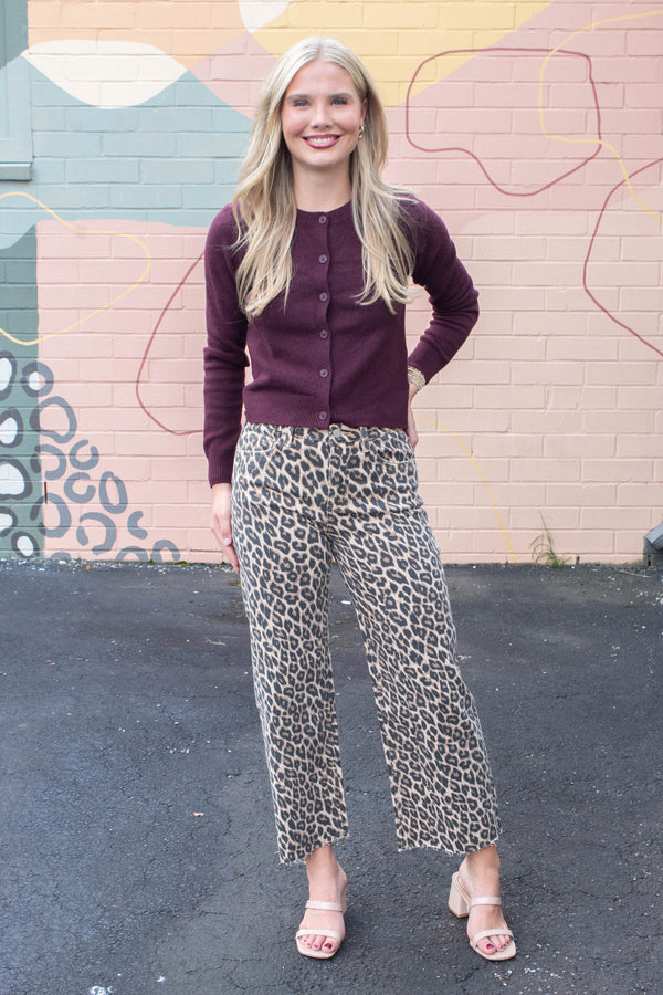 Maria Round Neck Cardigan, Burgundy