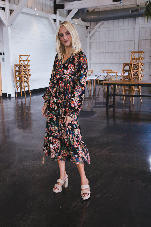 Fall Into Fashion Tiered Maxi Dress, Black