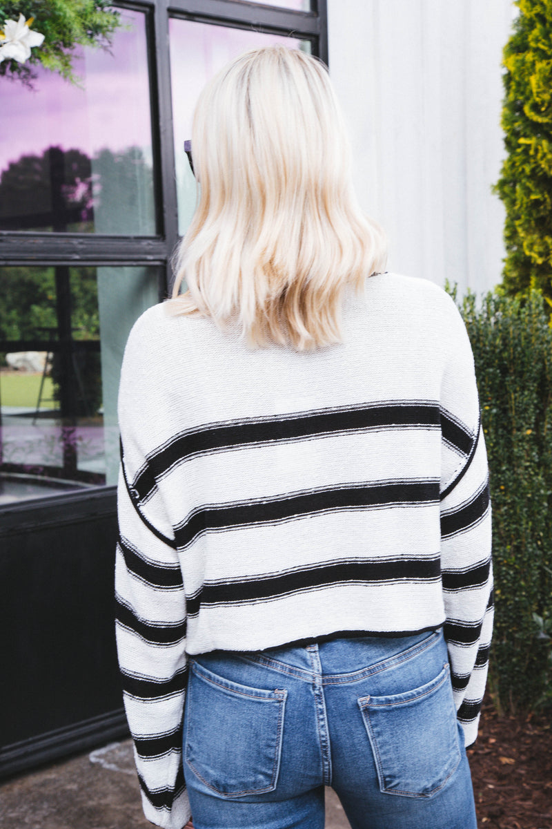 Cato Crop Sweater, Cream/Black