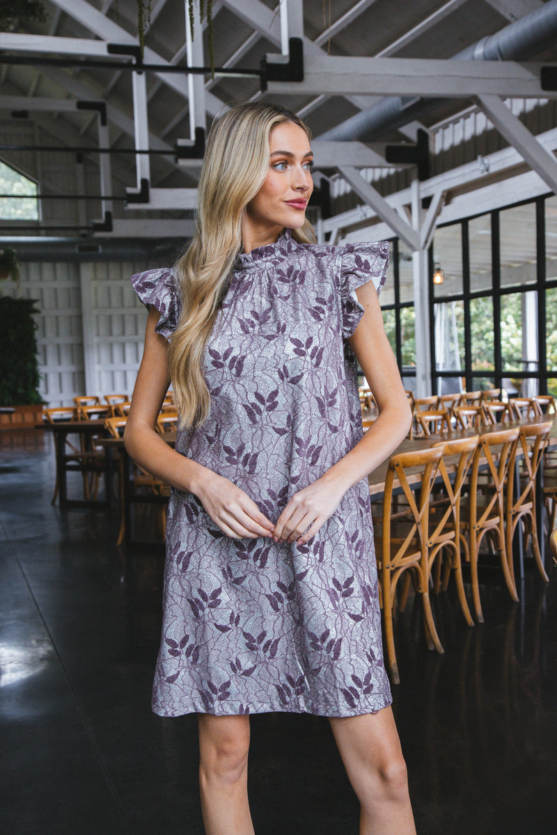 Brianna Ruffle Sleeve Shift Dress, Purple/Mocha