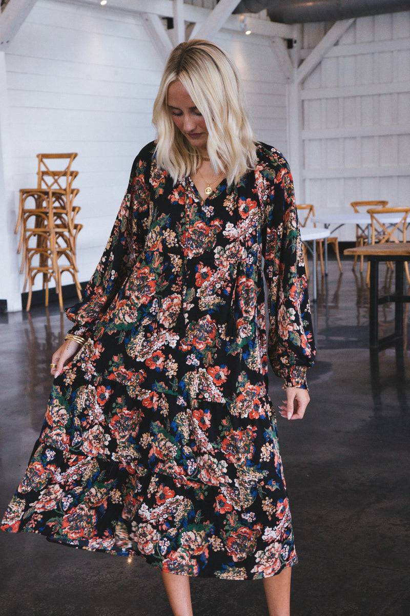 Fall Into Fashion Tiered Maxi Dress, Black