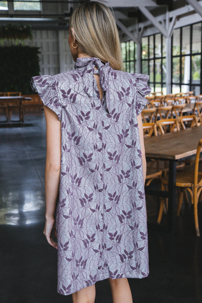 Brianna Ruffle Sleeve Shift Dress, Purple/Mocha