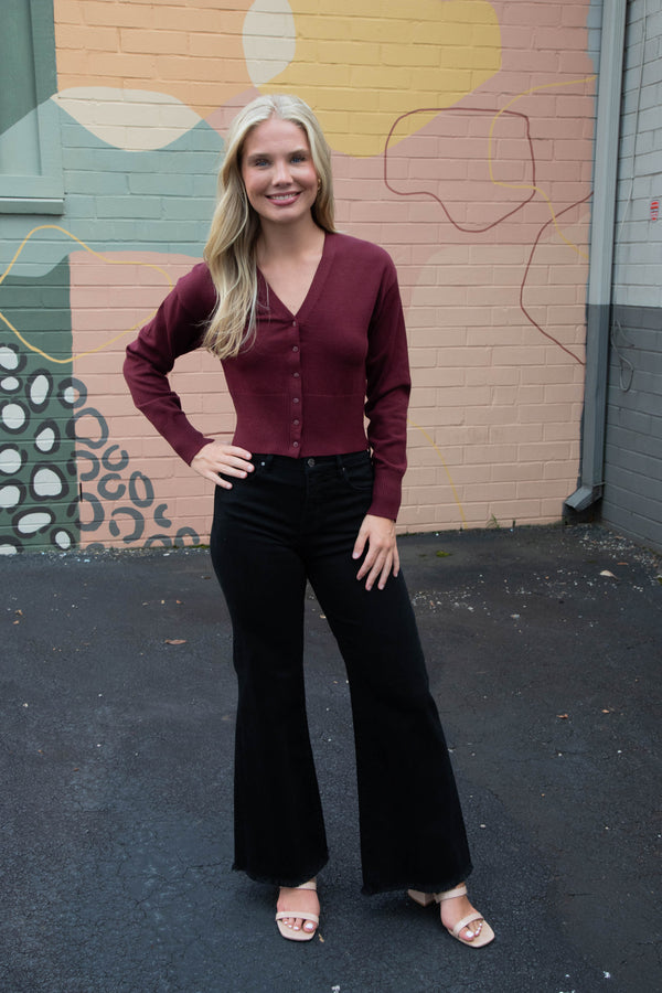 Lauryn V-Neck Cardigan, Wine | Steve Madden