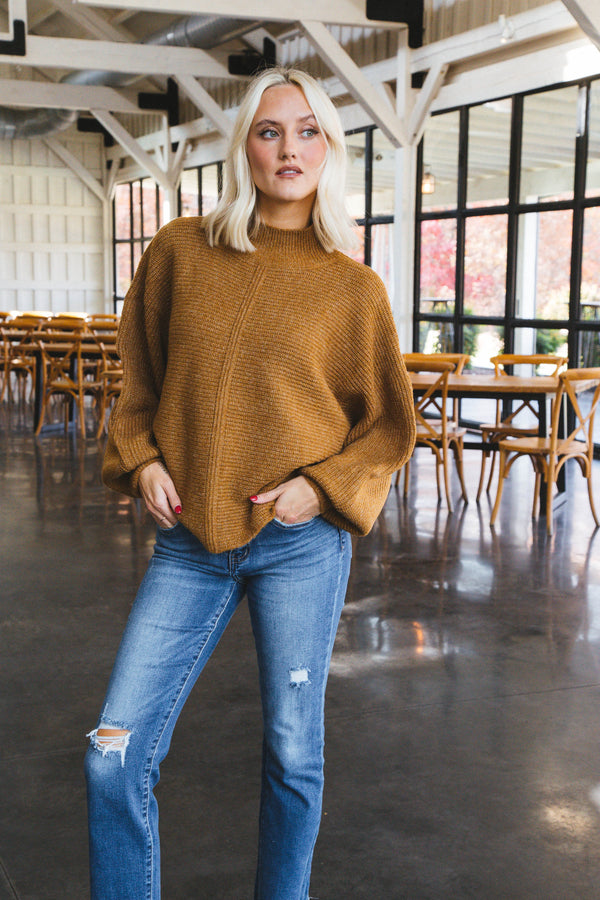 Elsie Chunky Mock Neck Sweater, Pale Brown
