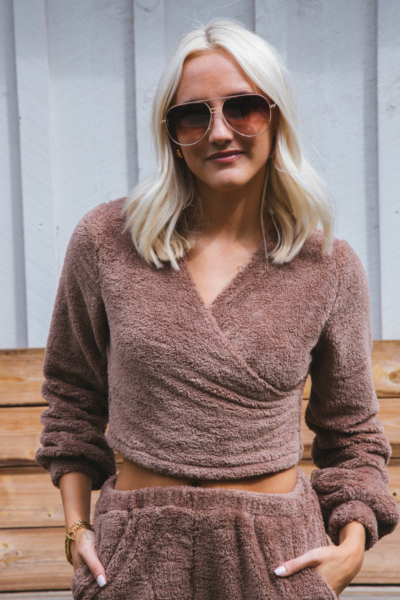 Mind You Surplice Top, Mocha | Sadie & Sage