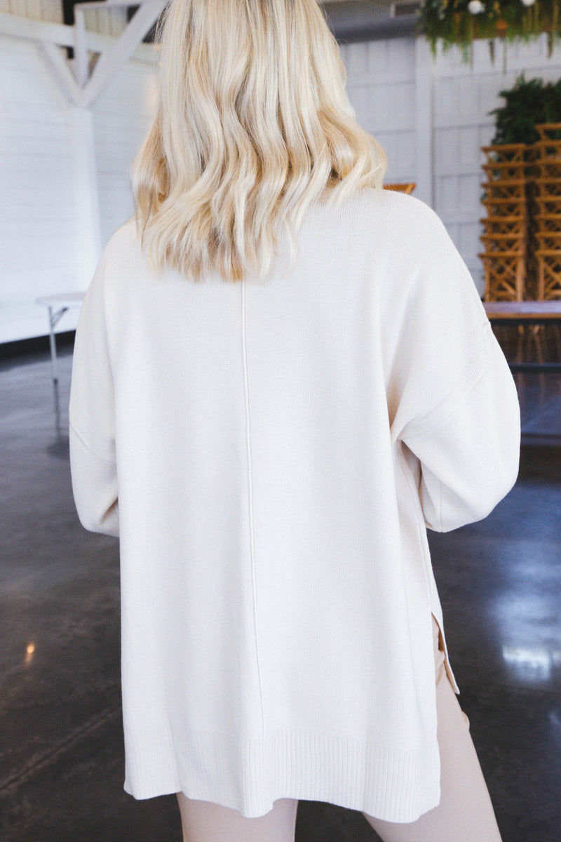 Cora Mock Neck Knit Sweater, Cream