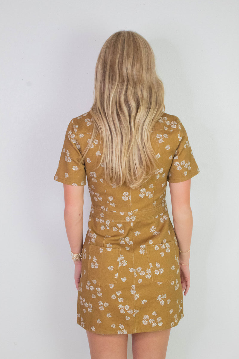 Susannah Collared Shirt Dress, Dark Mustard/Ivory Floral