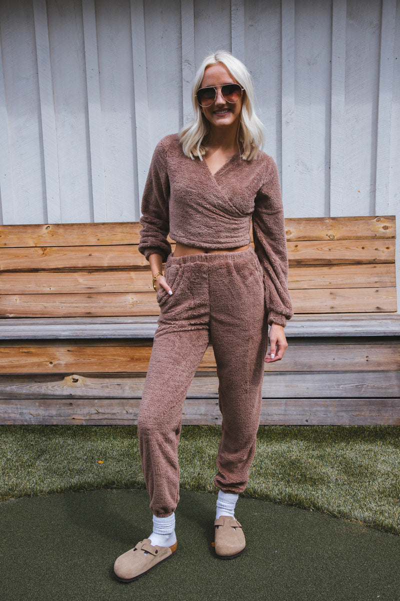 Mind You Surplice Top, Mocha | Sadie & Sage