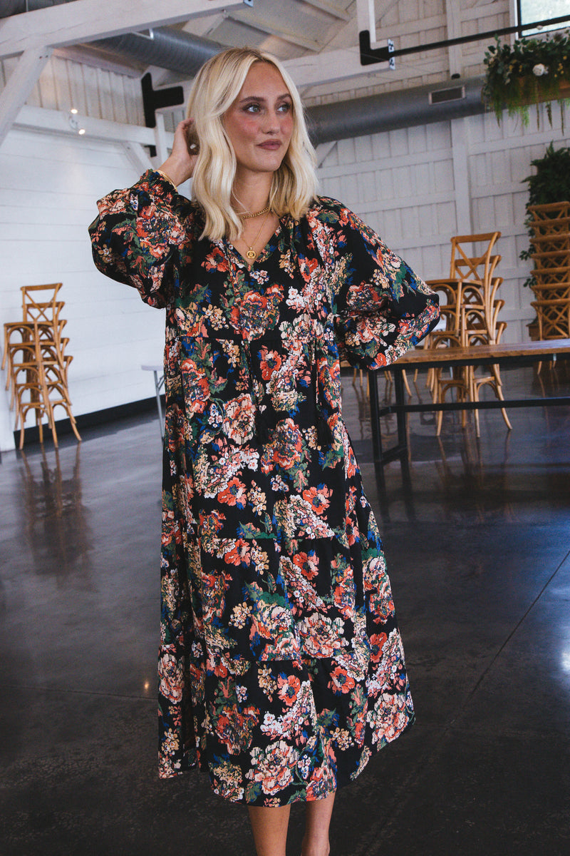 Fall Into Fashion Tiered Maxi Dress, Black