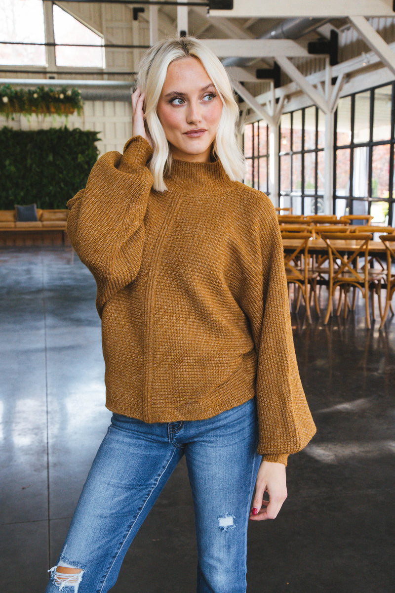 Elsie Chunky Mock Neck Sweater, Pale Brown