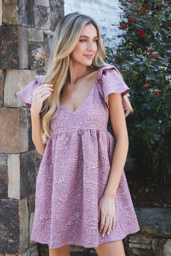 Dora Textured Babydoll Dress, Mauve