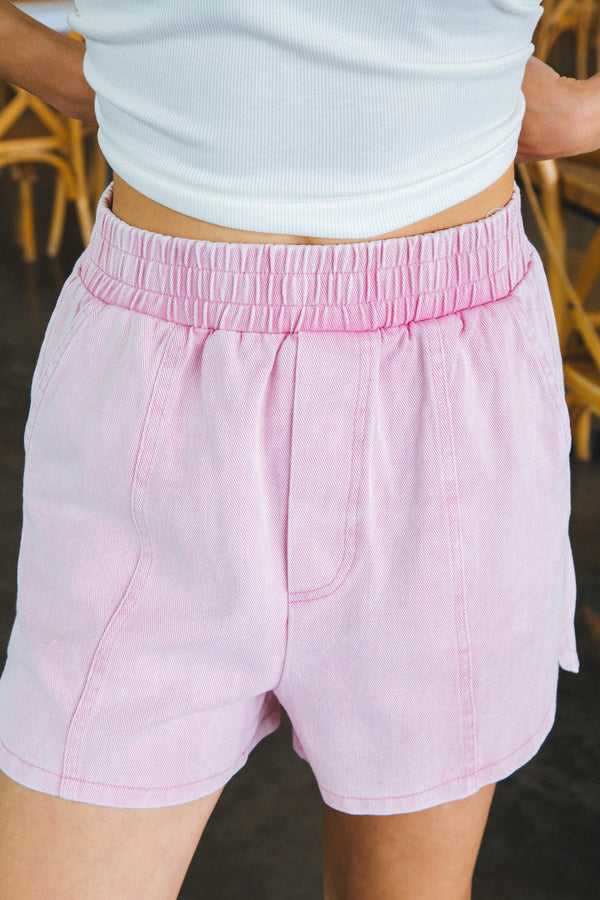 Ayla Elastic Waist Shorts, Pink