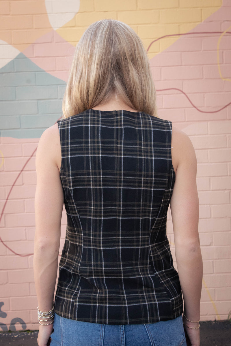Winslow Check Woven Vest, Black/White