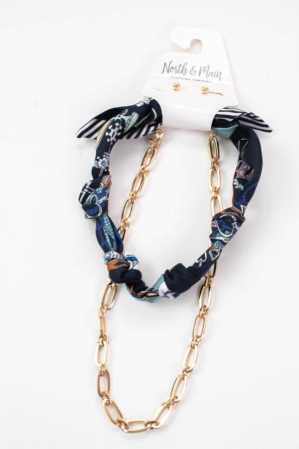 Kaitlyn Knotted Scarf Layered Necklace, Navy