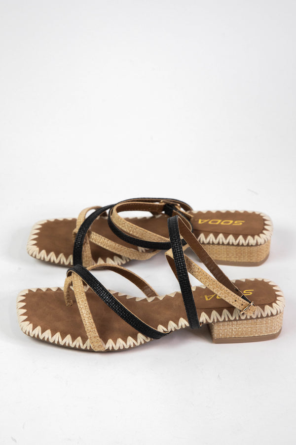 Redial Strappy Raffia Sandal, Raffia Natural/Black