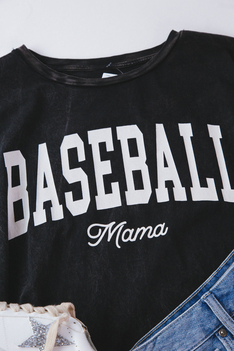 Baseball Mama Oversized Graphic Tee, Mineral Black