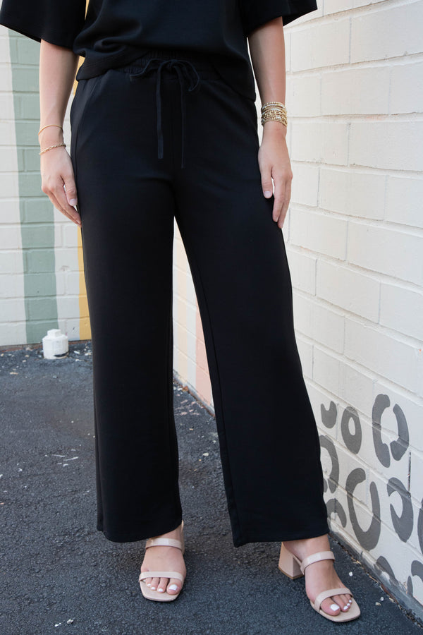 Sloane Wide Leg Knit Pants, Black