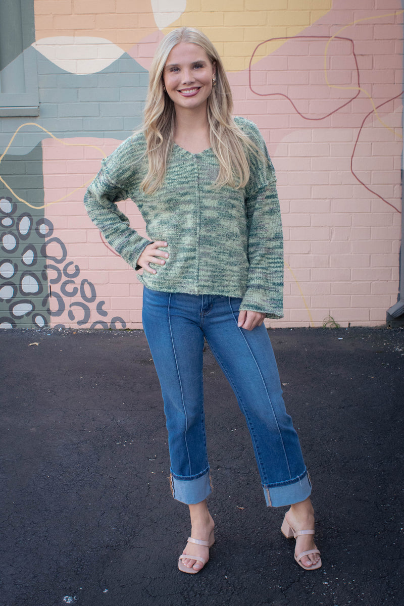 Mavis Seam Detail Sweater, Green Mix