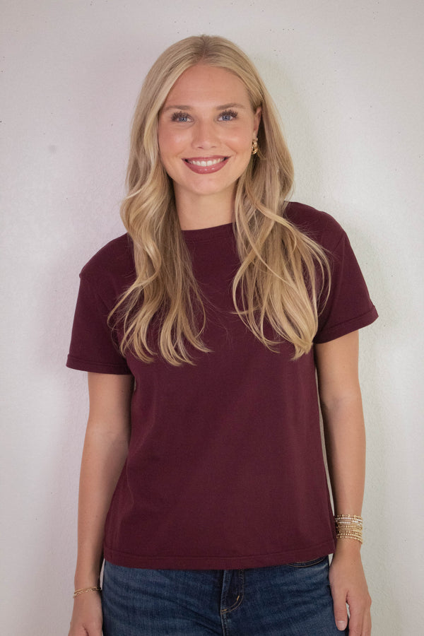 Sarah Round Neck Tee, Burgundy