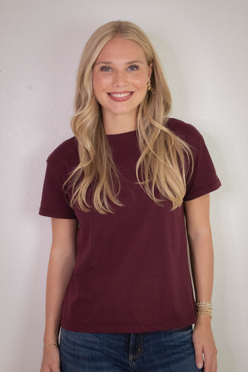 Sarah Round Neck Tee, Burgundy
