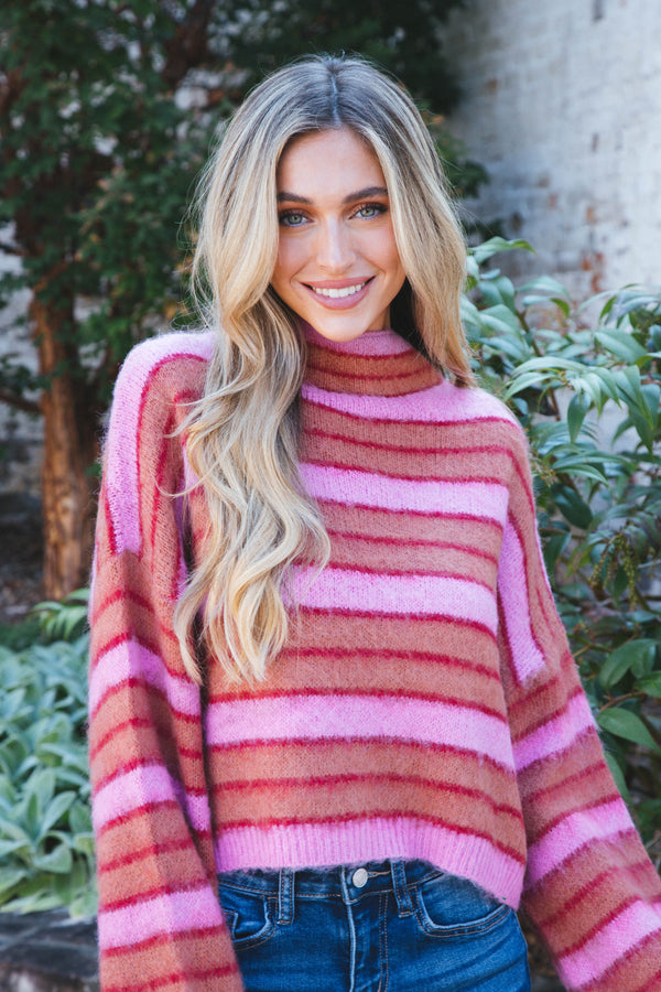 Hidden Gem Crop Sweater, Pink Rust