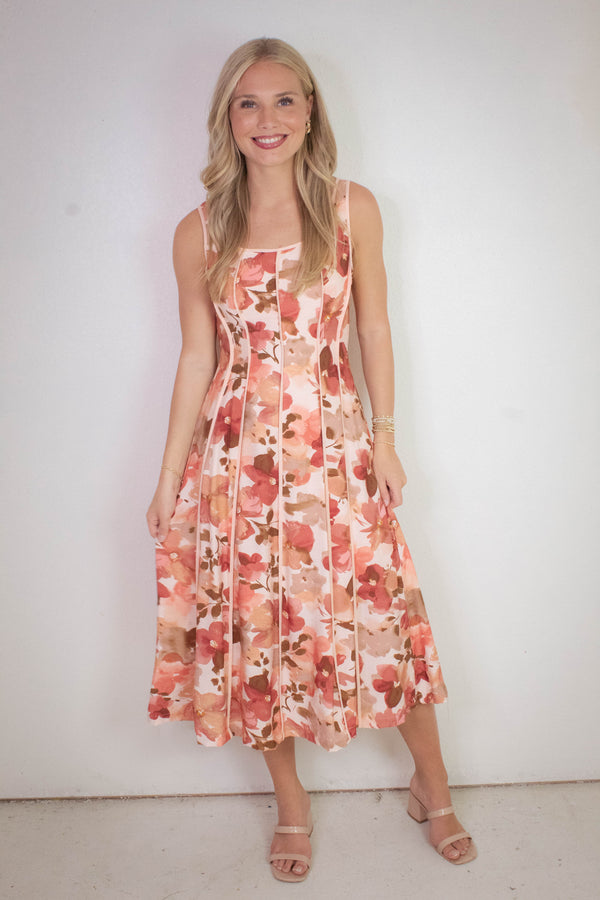 Evie Contrast Binding Midi Dress, Multi