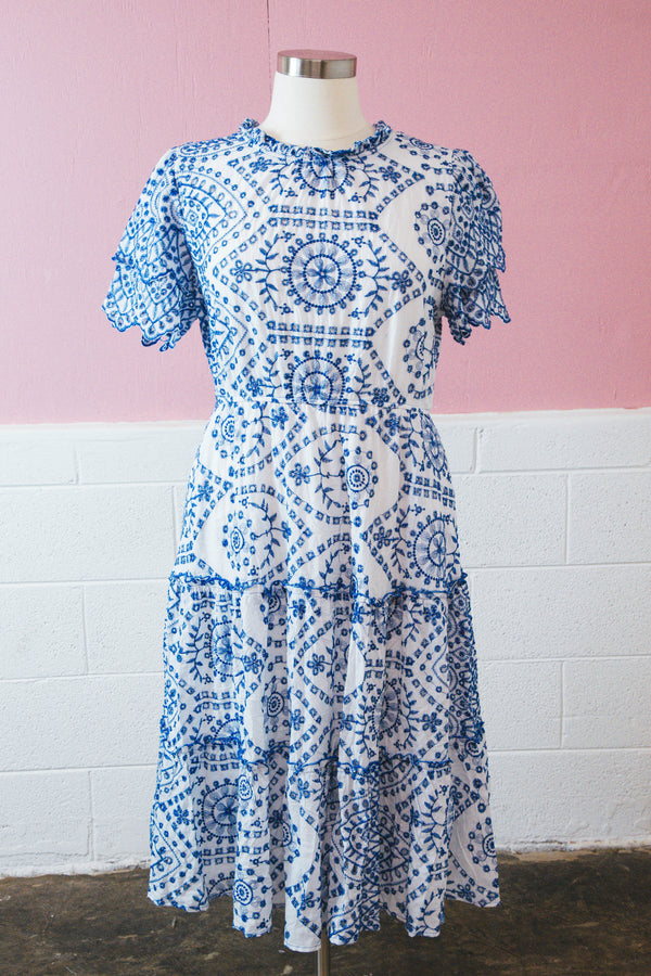 Stella Eyelet Lace Midi Dress, Blue | Extended Sizes