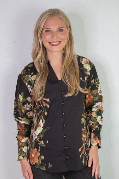 Ember Floral Sleeve Buttoned Blouse, Black – North & Main Clothing Company