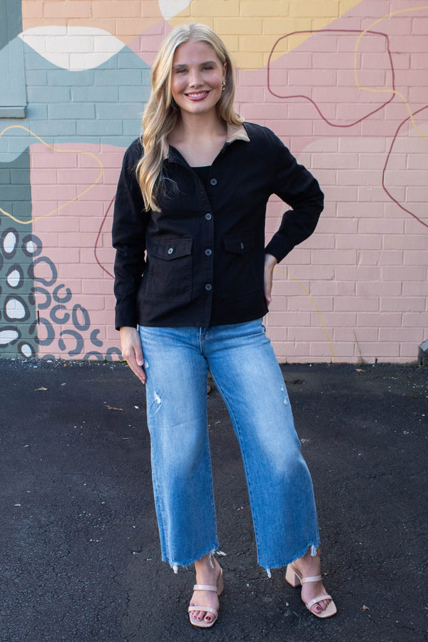 Elisabeth Corduroy Collared Work Jacket, Black