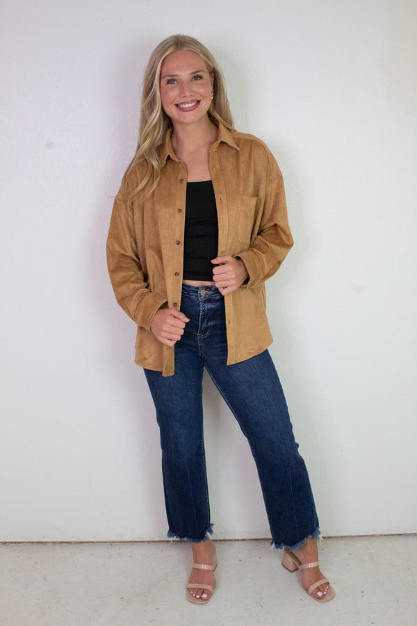 Gloria Suede Collared Shirt, Ginger