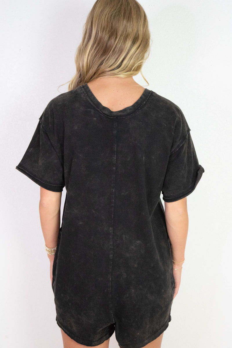 Kinsley Mineral Washed Oversized Romper, Black