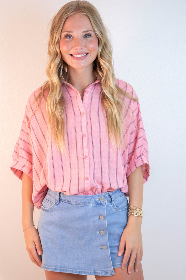 Freya Oversized Drop Shoulder Blouse, Coral Pink