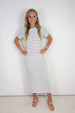 Perfect Tee Maxi Dress, Chalk/Black Stripe | Sanctuary