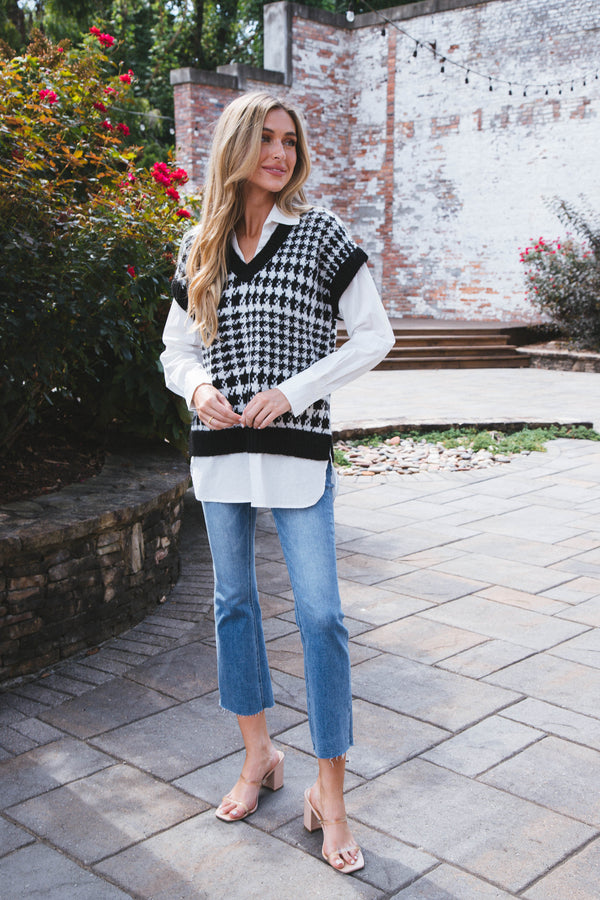 Houndstooth Sweater Shirt, Black