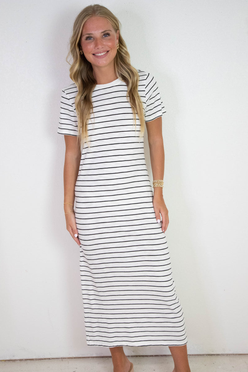 Perfect Tee Maxi Dress, Chalk/Black Stripe | Sanctuary