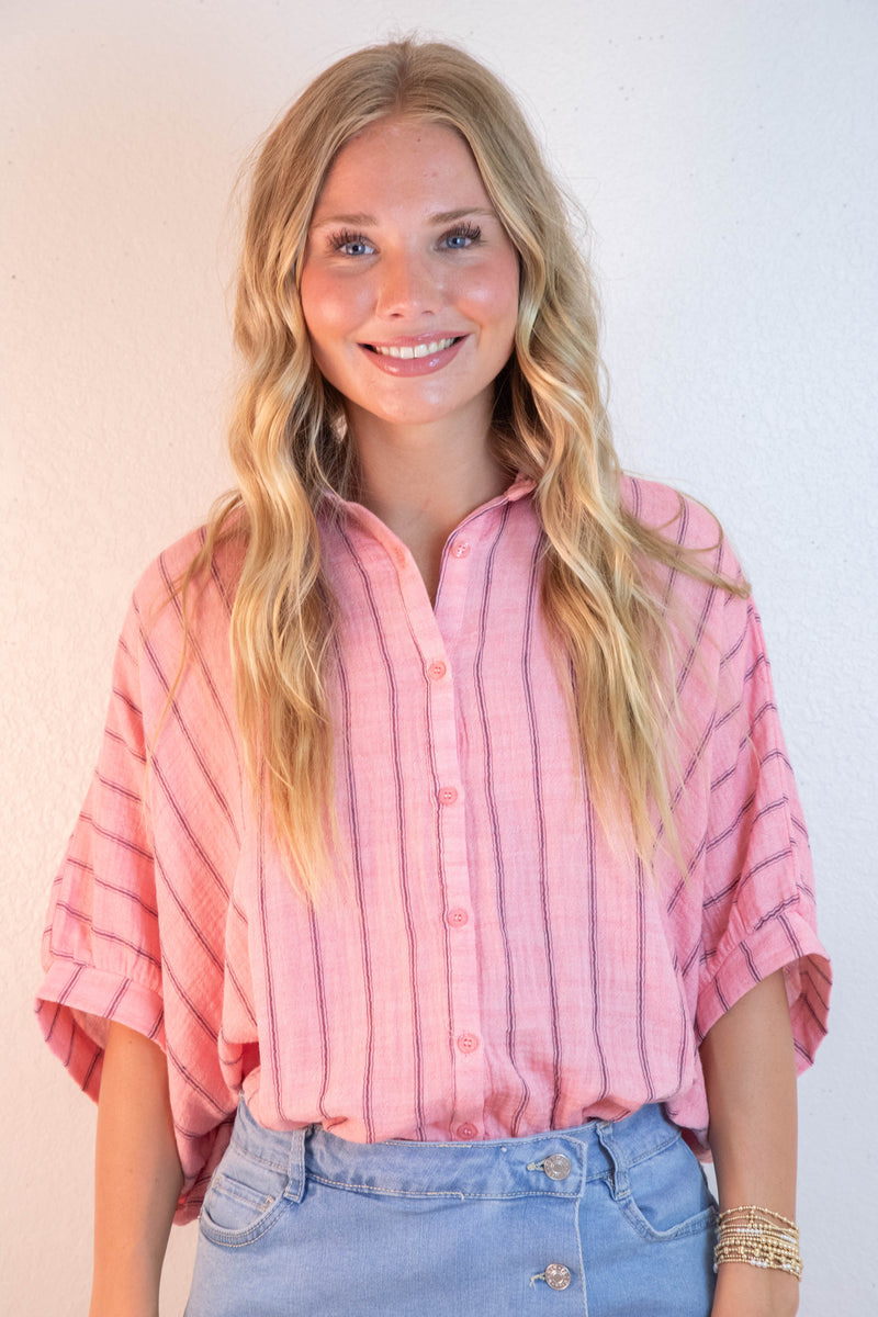 Freya Oversized Drop Shoulder Blouse, Coral Pink