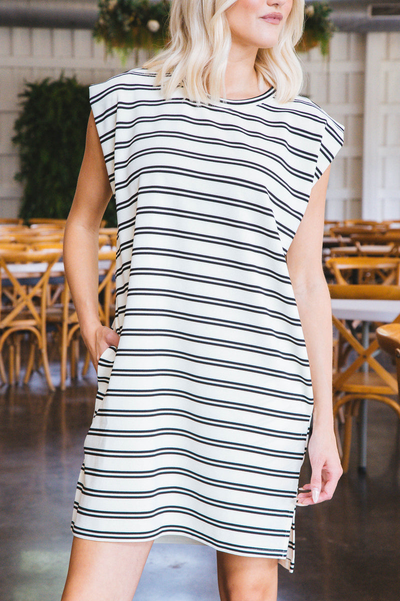 Vanessa Striped Mini Dress, Cream/Black